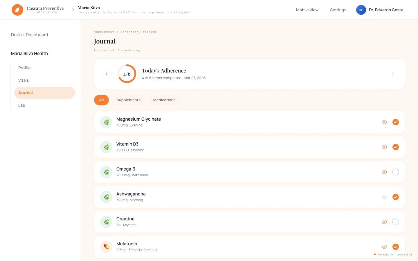 LongevLab journal review screenshot