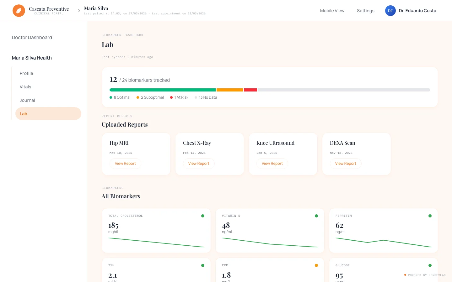 LongevLab lab review screenshot